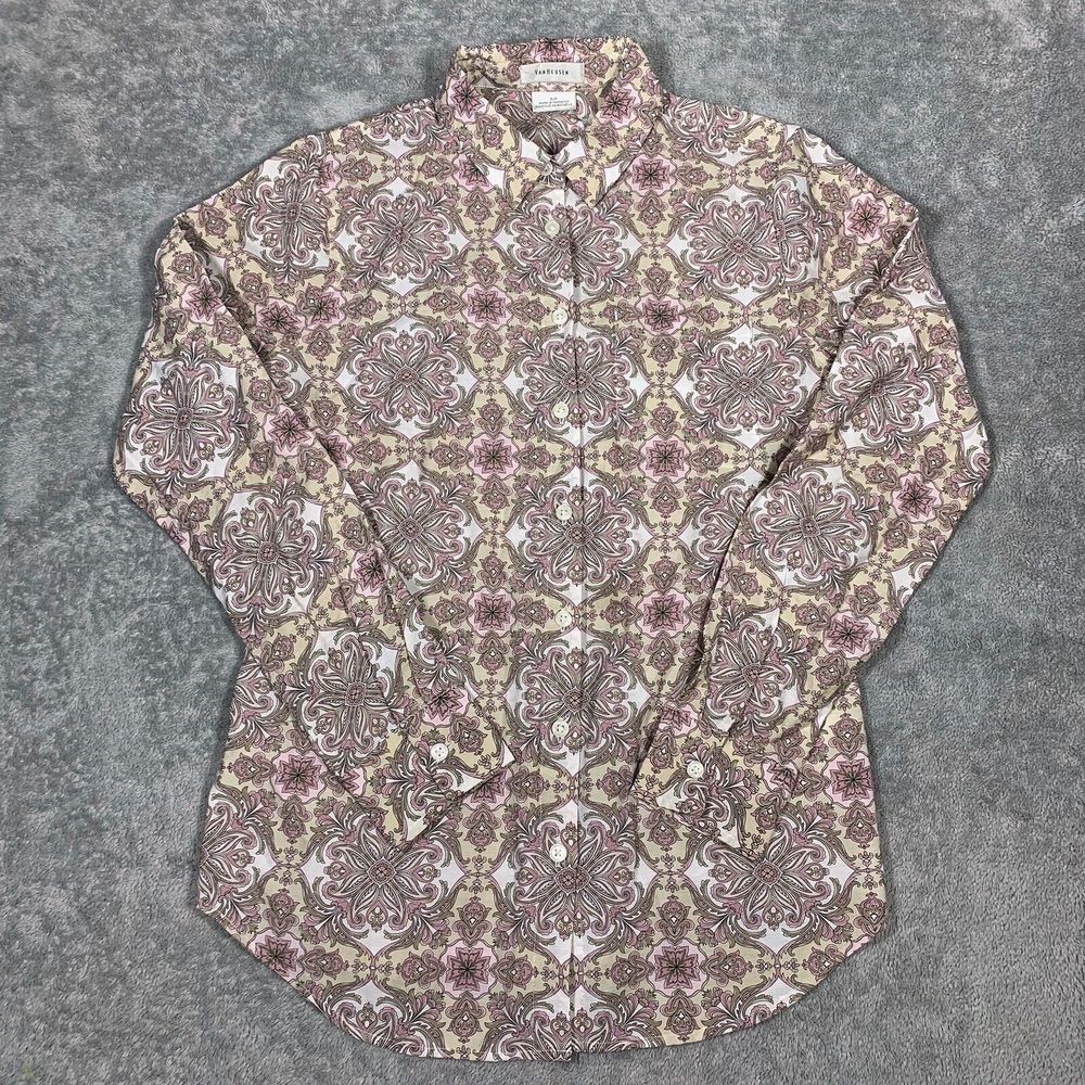 Van Heusen Damask Pattern Button Pocket Blouse Shirt Size Small Petite Women’s